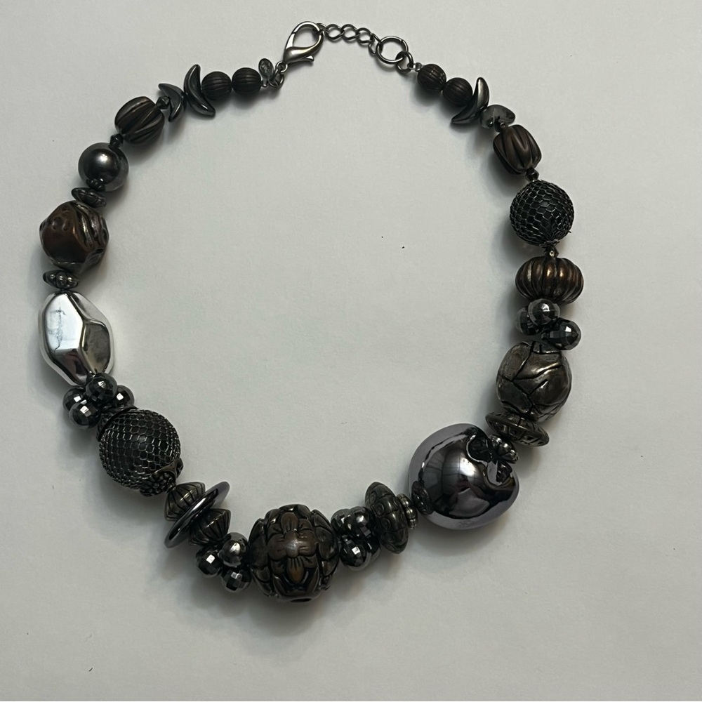 Elegant Bronze and Silver Beaded Necklace